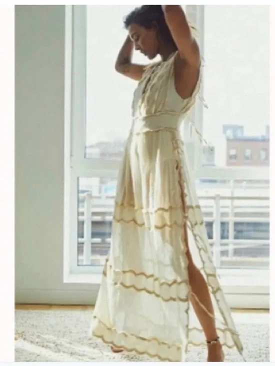 Free People Cream Maxi Dress with Scallop Trim