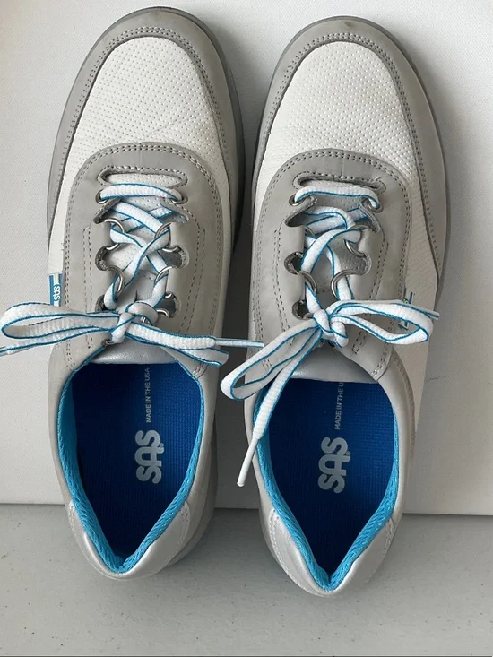 SAS White & Light Gray Sneakers with Blue Accents
