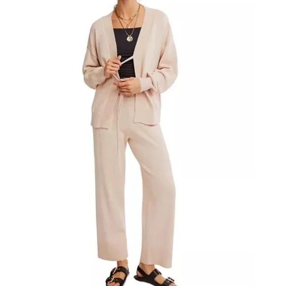 Free People Beach Solar Sweater 2 Piece Set Beige Pants And Top Small Medium