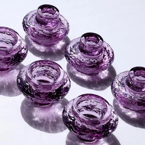 Glass Dual Sized Candle Holders Purple 6 piece NWOT