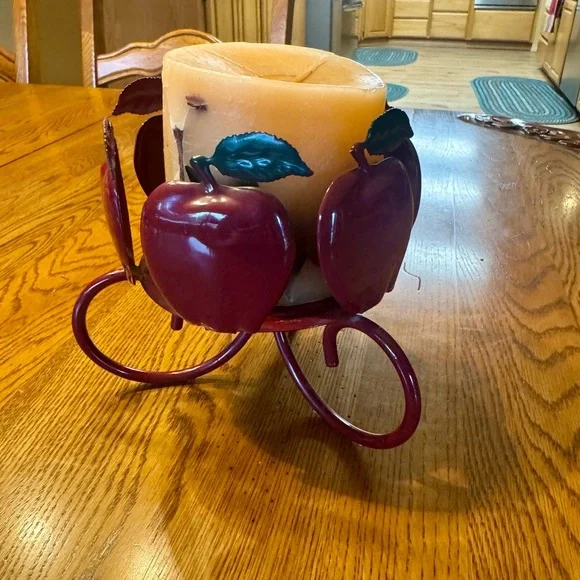 Home Interiors Vintage Red Metal Apple Candle Holder Country Core Farmhouse