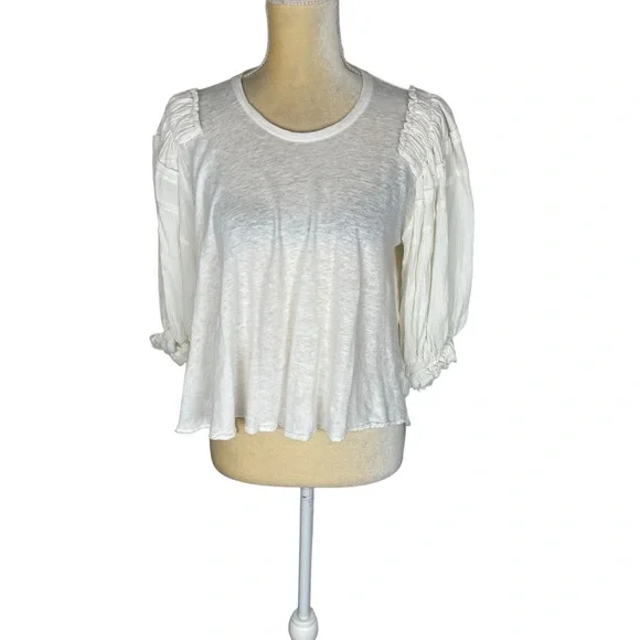 Free People Off White Peasant Blouse With‎ Puff Sleeves Size XS