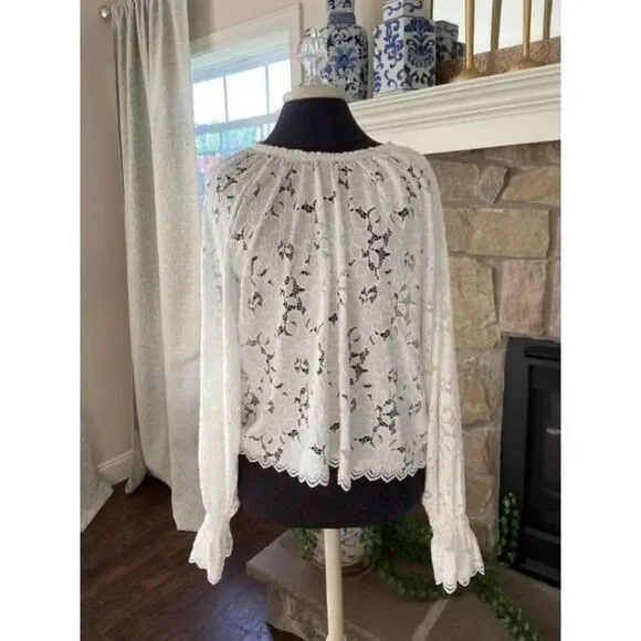 Free People Cream Lace Long Sleeve Shirt (NWT) SIZE MEDIUM