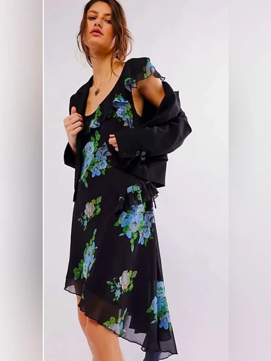 Free People Alma Midi Dress NWOT Size L Black Combo