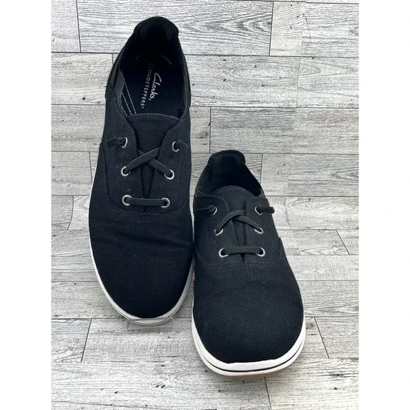 Clarks Cloudsteppers Black Canvas Lace Up Sneakers Women's Size 11 Comfort Shoes