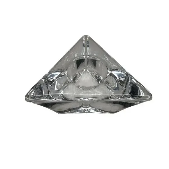 Orrefors Sweden Signed Heavy Crystal Triangle Votive Tealight Candle Holder