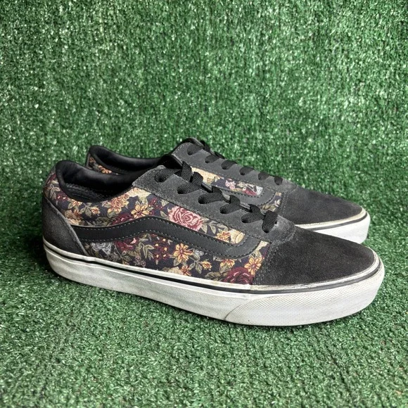 Vans Ward Floral Suede Canvas Low Top Skateboarding Sneaker Black Womens Sz 9.5