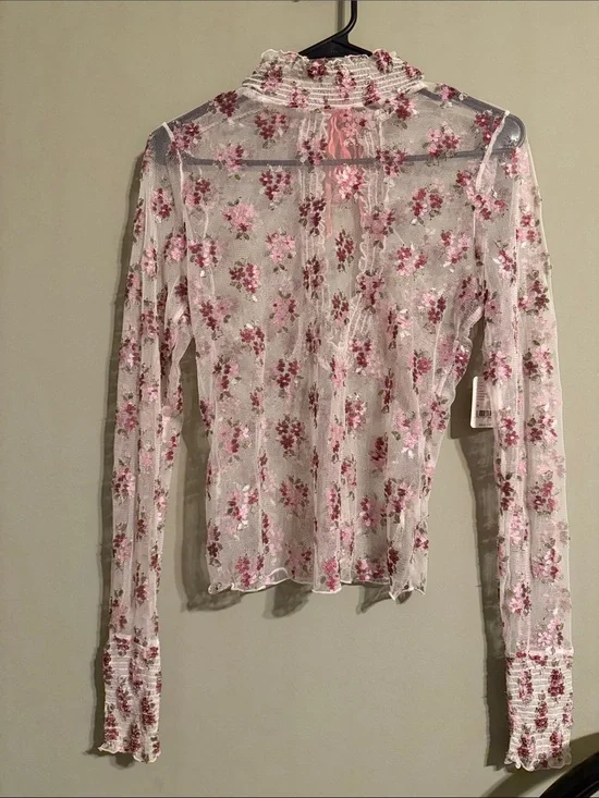 Free People intimately ivory mesh floral top M