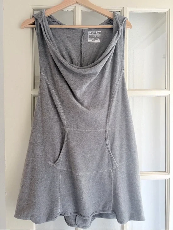 Free People Gray Hooded Sleeveless Tank Tunic