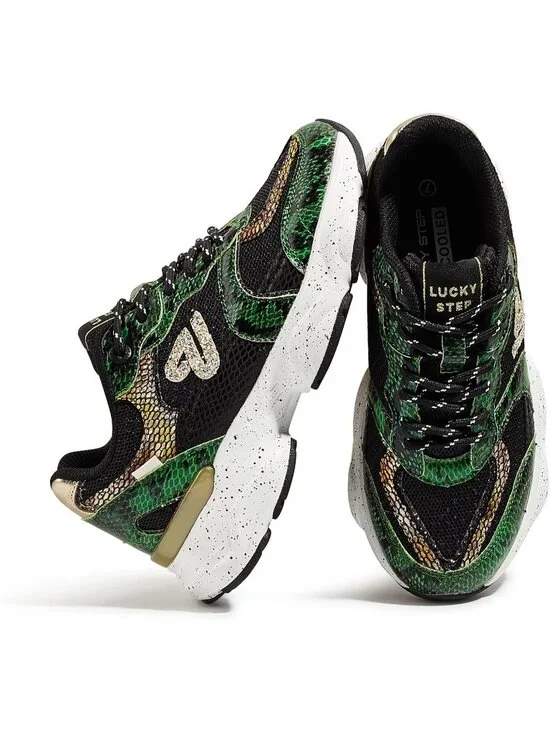 Women's Green Snake Lightweight Non Slip Chunky Color Block Fashion Sneakers