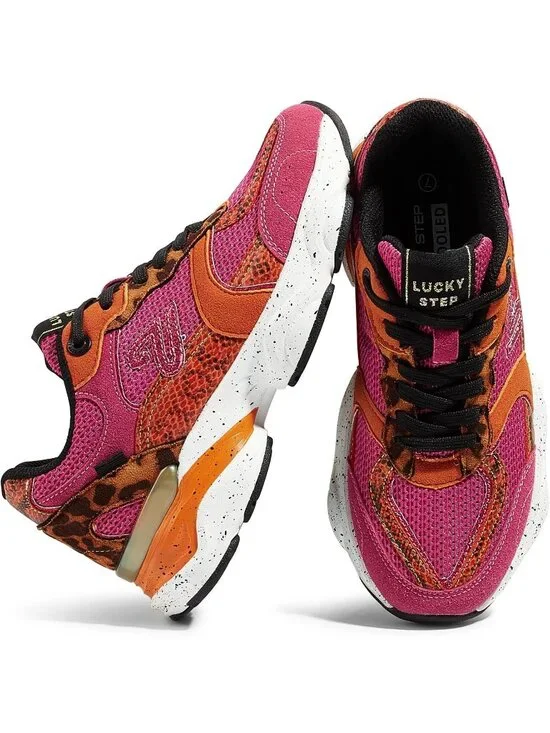 Women's Fuchsia Lightweight Non Slip Chunky Color Block Fashion Sneakers