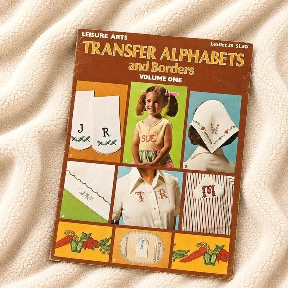 VTG Leisure Arts Transfer Alphabets Borders Vol 1 Monogram Embroidery 1975‎