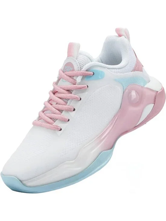Women's White Pink Mesh Basketball High Upper Volleyball Breathable Sneakers