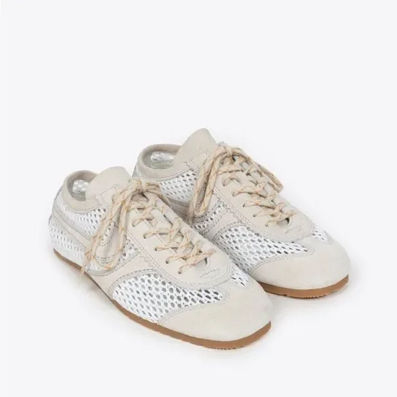 Dries Van Noten mesh and suede low-top sneakers in white and beige