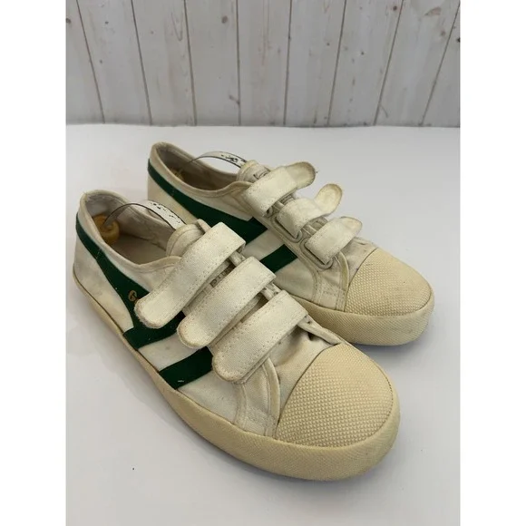 Gola Vtg Women's Vegan Classic Coaster Strap Canvas Sneakers  White Green Sz 8