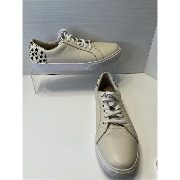 Kaanas San Rafael Ivory Leather Star Print Calf Hair‎ Low Top Lace Up Sneakers