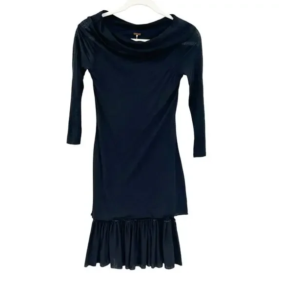 Free People Wednesdaycore Goth Wool Blend Ruffle 3/4 Sleeve Sweater Dress Size 0