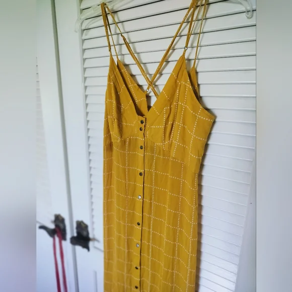 Free People Intimately Marigold Yellow w/ White Stars Snap Front Sundress Small