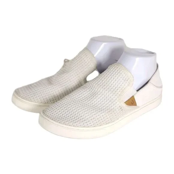 Olukai Women's Pehuea US9 White Flat Slip On Loafer Sneakers Shoes