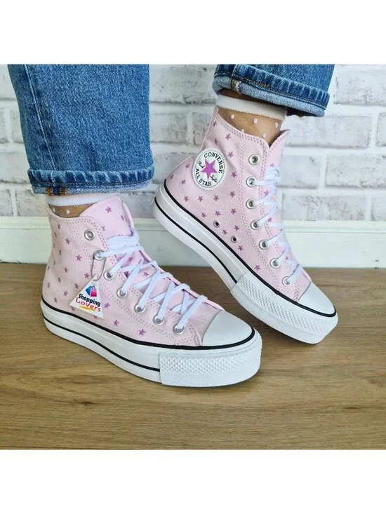 ⭐Converse CTAS Lift Hi Embroidered Stars Sz 8 Womens Shoes Sneakers Pink A17791C