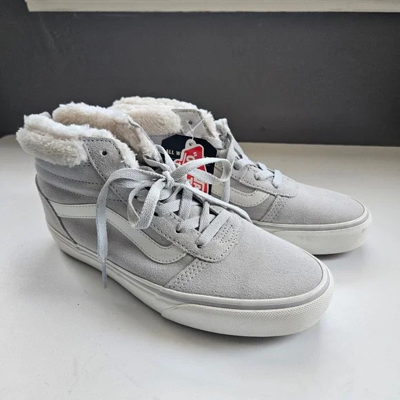 Vans Ward Sneakers Womens 7 Suede Faux Fur Lined Grey White Streetwear