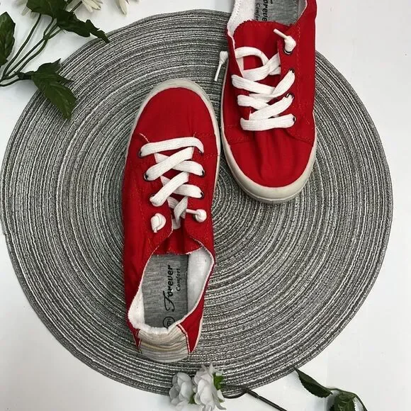 🔥4/$25 Forever Link Women’s Red Comfort Casual Lace-Up Sneaker Size 9