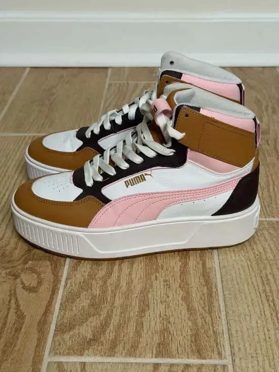 Puma Karmen Mid High Top Platform Sneakers White Blossom Dark Chocolate 6.5