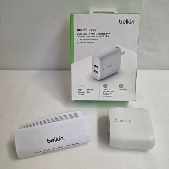 Belkin BoostCharge 24W Dual USB-A Wall Charger White WCB002dq V2