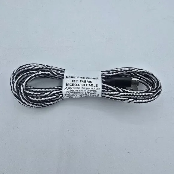 Wireless Gear 6 ft micro usb sync and charge cable. Fabric material.