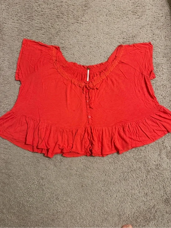 Free People Red Ruffle Hem Women’s Top