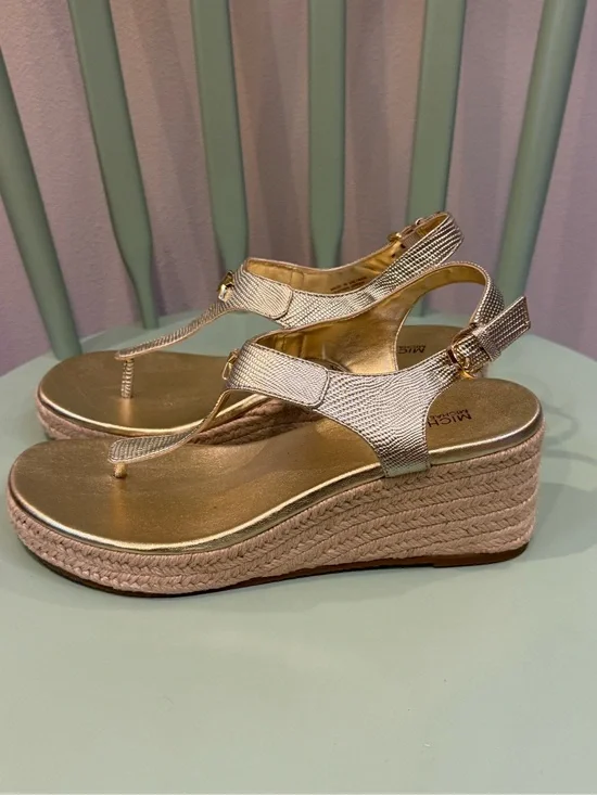 Michael Kors Gold Espadrille Wedge Sandals