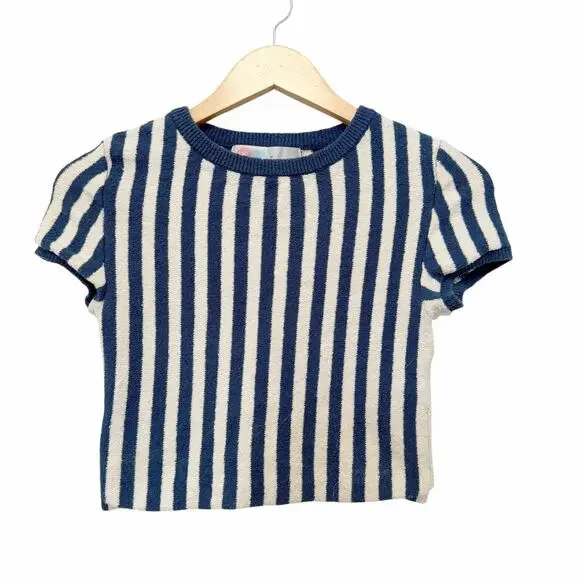 Free People Navy White Striped Roberta Sweater Top Sz XS