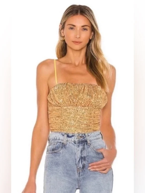 Free People Gold Smocked Cami with Yellow Straps
