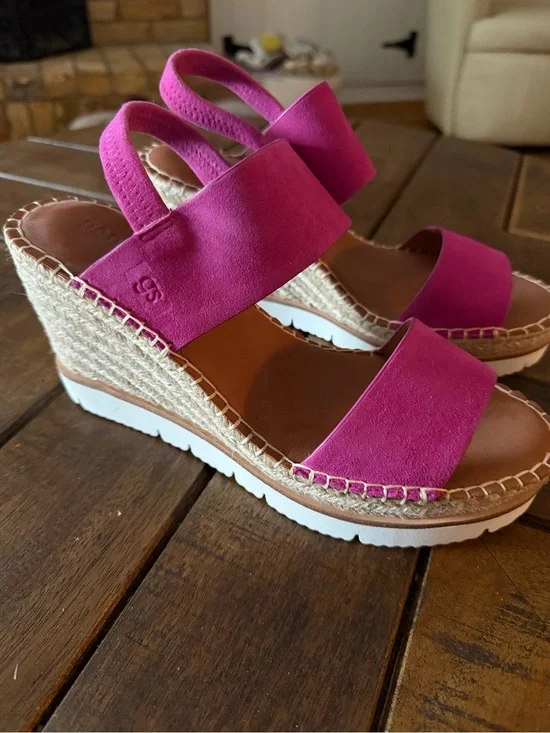 gentle souls Fuchsia Suede Wedge Espadrille Sandals