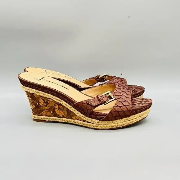 Donald J Pliner Lisa Sandals Womens 9 Brown Leather Espadrille Wedge Shoes