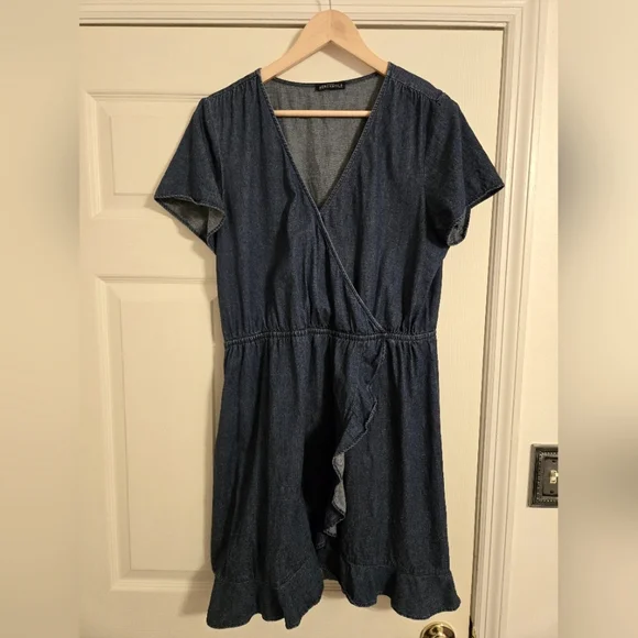 J. Crew Mercantile Denim Blue Faux Wrap Dress SIZE TAG MISSING