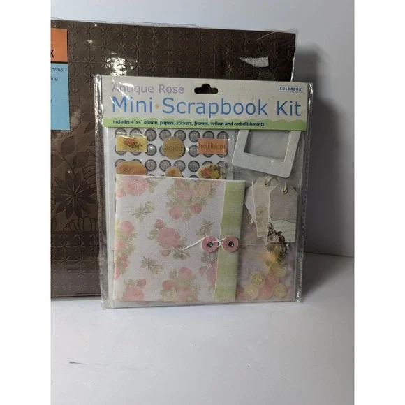 Colorbok Antique Rose Mini Scrapbook Kit 12 Page 4 x 4 Album Plus Embellishments