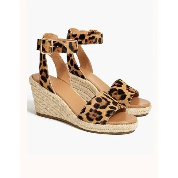 J Crew Calf Hair Espadrille‎  Leopard Print Wedges 5