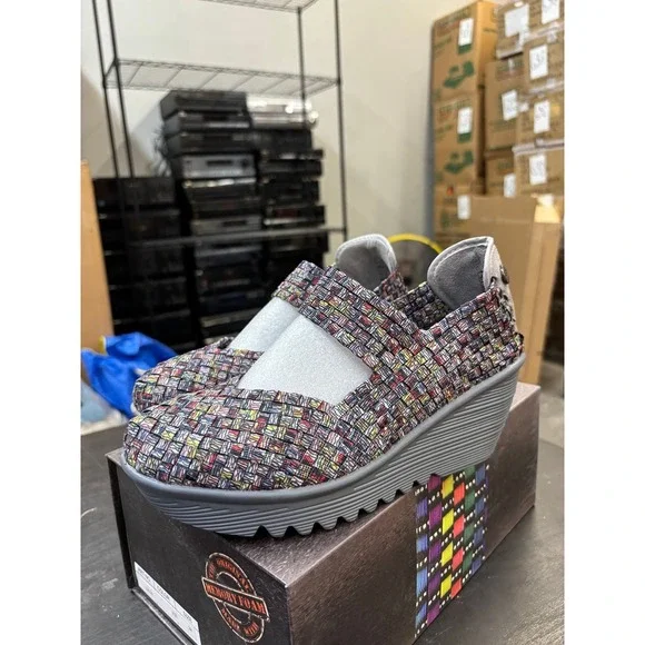 Bernie Mev Lulia Ice Woven Mary Jane Wedge Shoes Multi Color Size 38 US 7.5-8