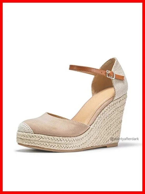 Womens Espadrille Wedge Sandals Closed Toe Ankle Strap Platform Heel
