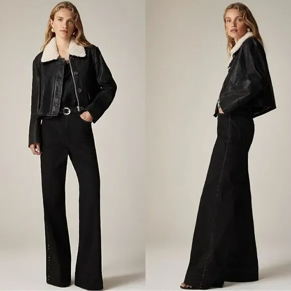NWT J CREW Embellished denim trouser in Black Rinse