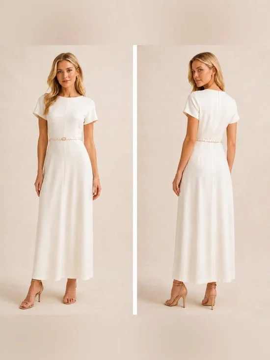 NWT J. Crew Ivory Viscose Short Sleeve Maxi Dress w/ Preowned J. Crew Belt M (8)