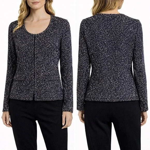 J. Crew Boucle Full Zip Sweater Jacket‎ Blazer Size Small Navy Blue Classic