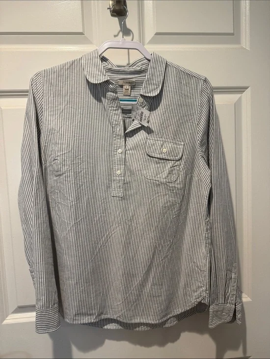 J. Crew White & Navy Striped Button-Down Polo Shirt