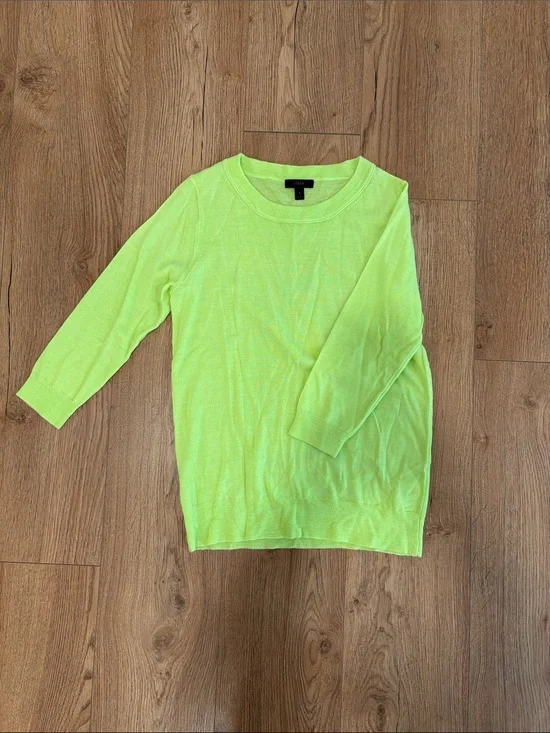 J. Crew Neon Lime Lightweight Long Sleeve Crewneck Sweater
