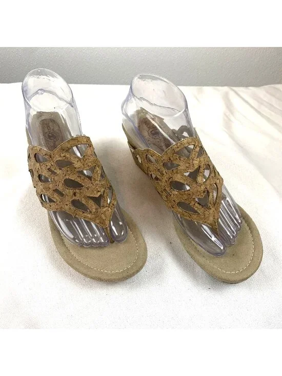 Duck Head Women's Tan Slip-On Cork Dressy Open Toe Wedge Sandals 3