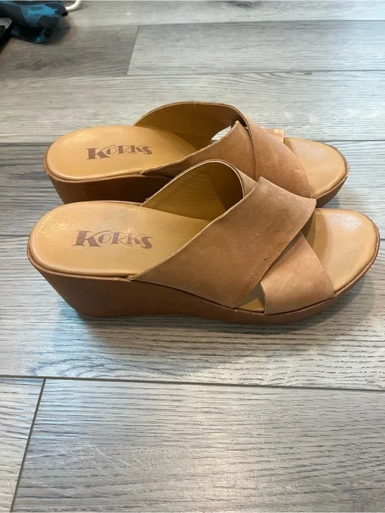 Kork-Ease Tan Crossover Wedge Slide Sandals