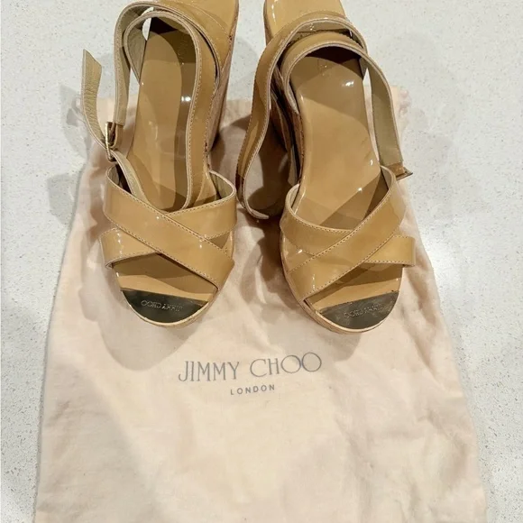 Jimmy Choo Tan Cork Wedge Heels