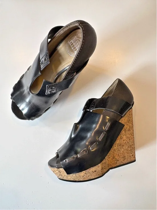 Acne Studios || Halo Wedges‎ Cork Heel Lace Up Black 39