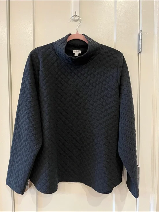 J. Crew Black Quilted Mock Neck Sweatshirt